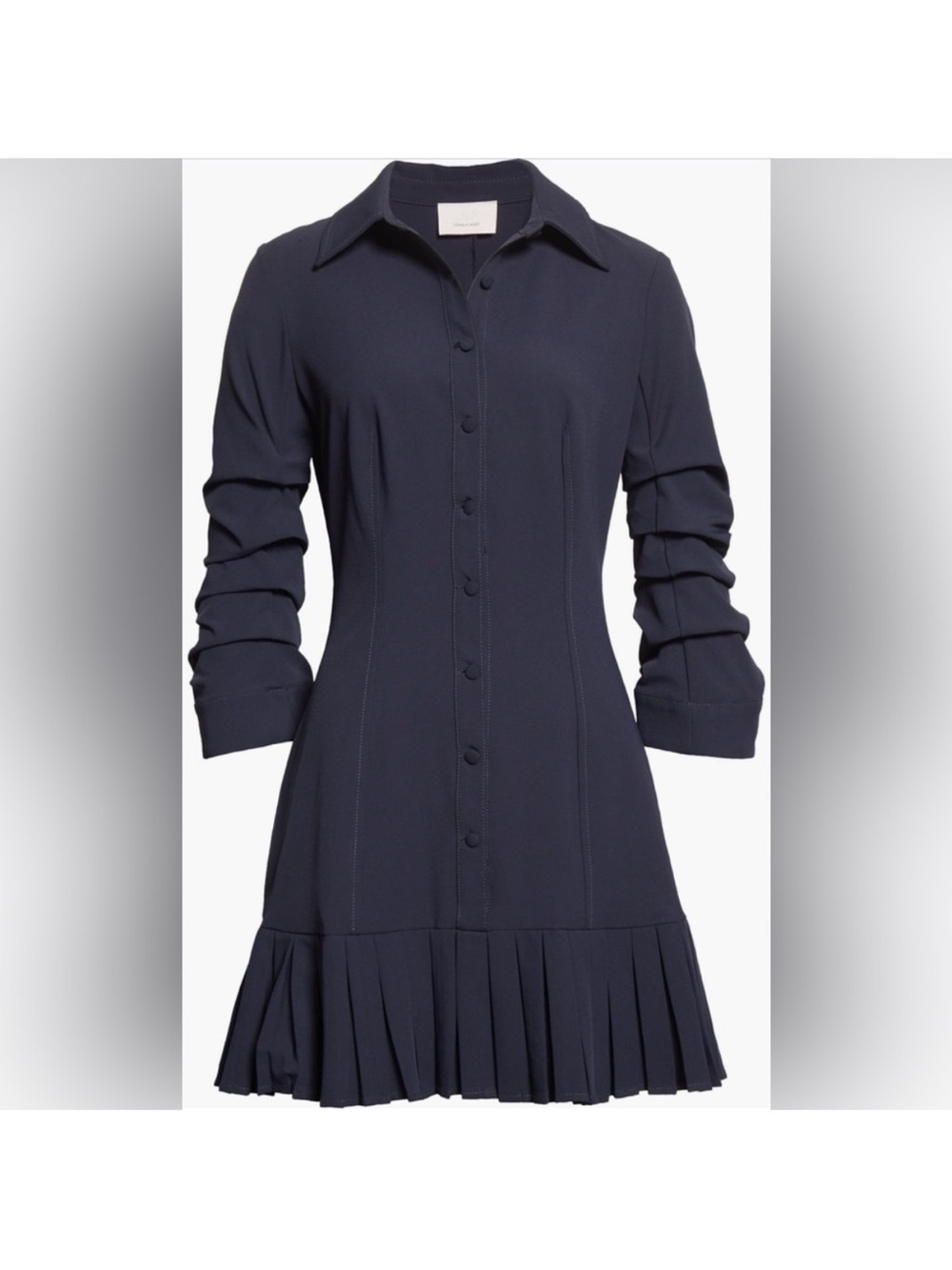 Cinq a sept Lucilla Navy Long-Sleeve Pleated Hem Shirt Dress